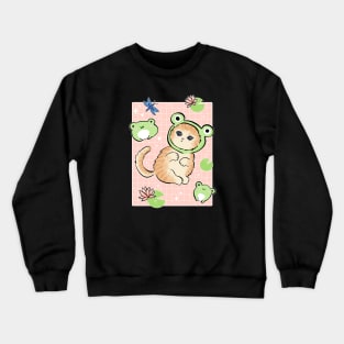 Cat in Hilarious Frog Costume Joins Kawaii Toads for a Retro 90s Cottagecore Adventure Crewneck Sweatshirt